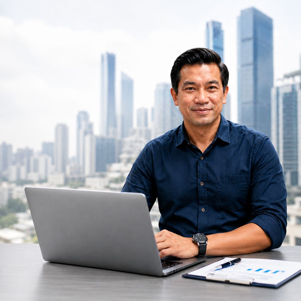 Business owner at his laptop
