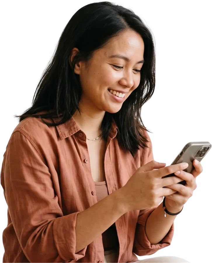 Business owner sending her application on her phone